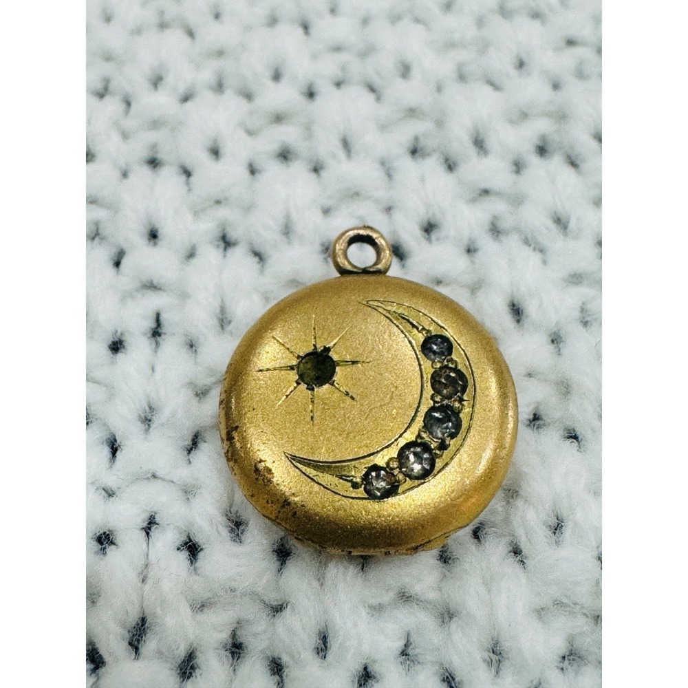 Antique Victorian Crescent Moon Star Jeweled Locket Pendant AS IS